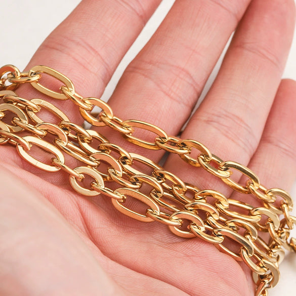 Stainless Steel Thread Pattern Cross Flattened Goldplated Cuban Chain Necklace Diy Jewelry Accessories