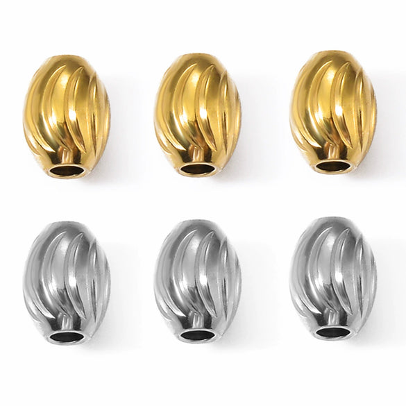 Stainless Steel Threaded Olive Oval Perforated Beads Electroplated Diy Jewelry Accessories Drum Beads