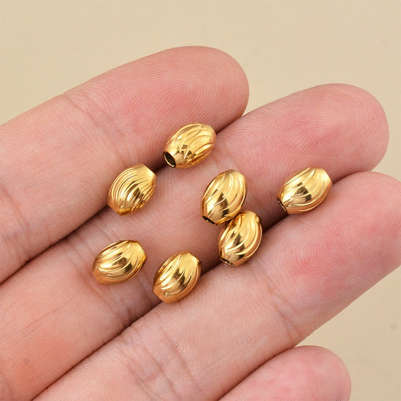 Stainless Steel Threaded Olive Oval Perforated Beads Electroplated Diy Jewelry Accessories Drum Beads