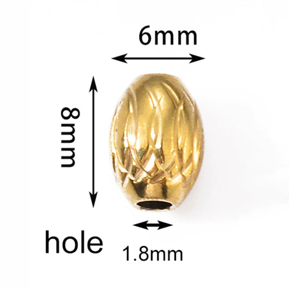 Stainless Steel Threaded Olive Oval Perforated Beads Electroplated Diy Jewelry Accessories Drum Beads