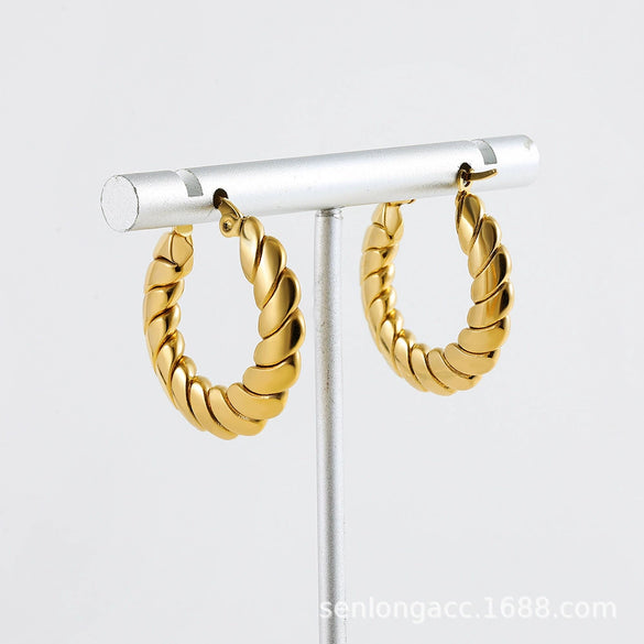Stainless Steel Threaded Round Electroplated Women's Fashion Elegant Geometric Earrings