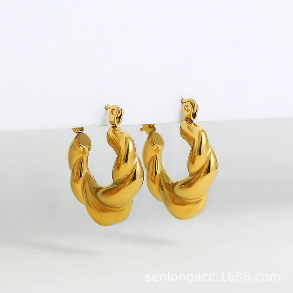 Stainless Steel Threaded Round Electroplated Women's Fashion Elegant Geometric Earrings