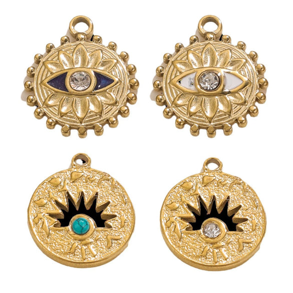 Stainless Steel Threedimensional Lotus Devil's Eye Pendant Jewelry Accessories With Inlay And Totem Pattern