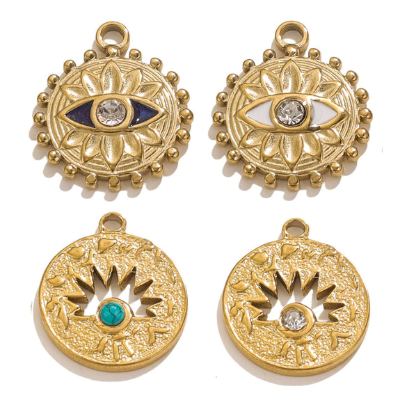 Stainless Steel Threedimensional Lotus Devil's Eye Pendant Jewelry Accessories With Inlay And Totem Pattern