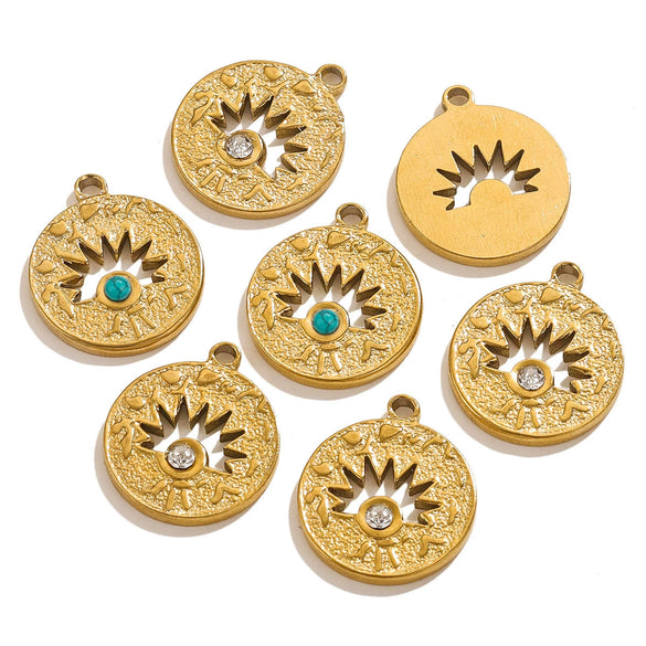 Stainless Steel Threedimensional Lotus Devil's Eye Pendant Jewelry Accessories With Inlay And Totem Pattern