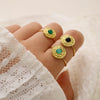 Wholesale Jewelry French Style Geometric Round 304 Stainless Steel Natural Stone 18K Gold Plated Inlay Open Rings