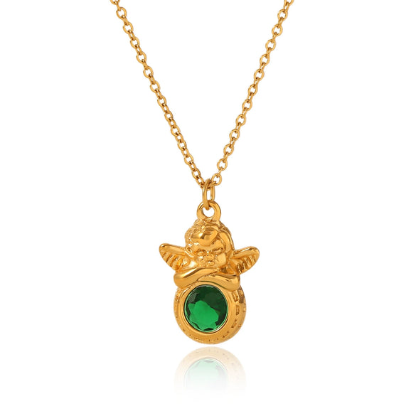 Stainless Steel Titanium Steel Angel Zircon Geometric Style Necklace For Women