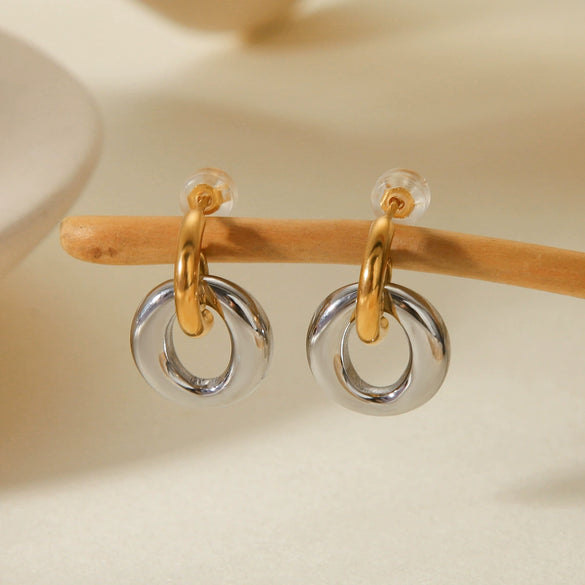 Stainless Steel Titanium Steel Geometric Earrings With Vacuum Plating And Electroplating For Women
