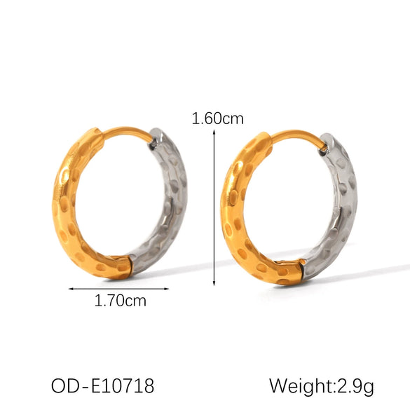 Stainless Steel Titanium Steel Geometric Hammered Pattern Hoop Earrings Vacuum Plated Waterproof