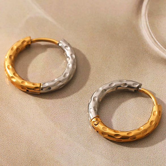 Stainless Steel Titanium Steel Geometric Hammered Pattern Hoop Earrings Vacuum Plated Waterproof
