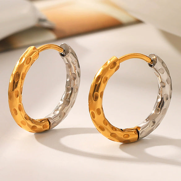 Stainless Steel Titanium Steel Geometric Hammered Pattern Hoop Earrings Vacuum Plated Waterproof