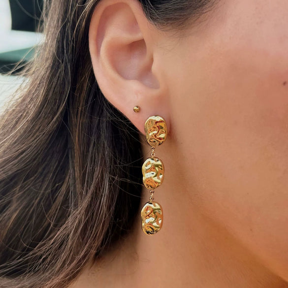 Stainless Steel Titanium Steel Geometric Threelayer Women's Earrings Electroplated
