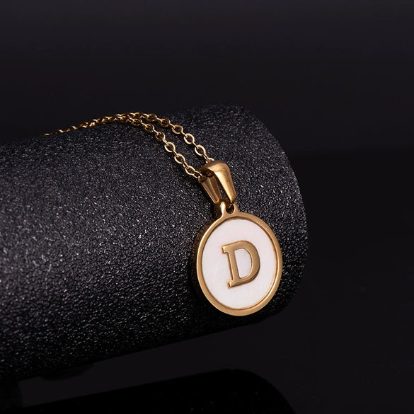 Stainless Steel 316L Stainless Steel Letter Pendant Necklace Round Shape Vacuum Plated