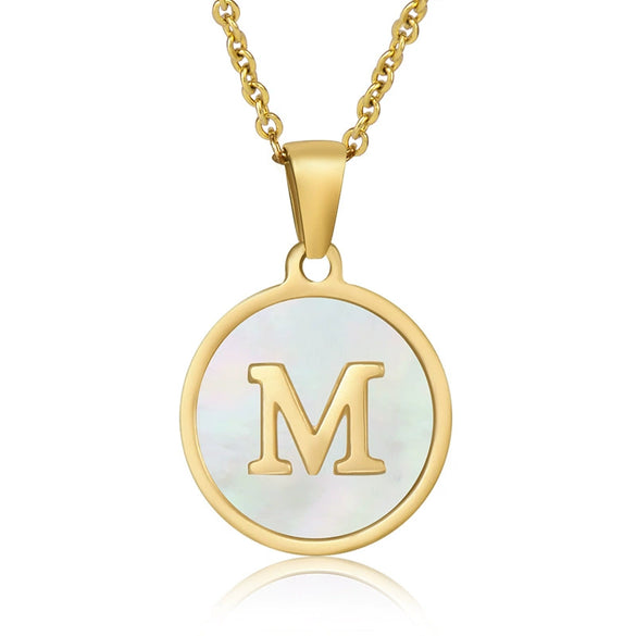 Stainless Steel 316L Stainless Steel Letter Pendant Necklace Round Shape Vacuum Plated