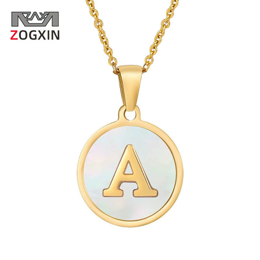 Stainless Steel 316L Stainless Steel Letter Pendant Necklace Round Shape Vacuum Plated