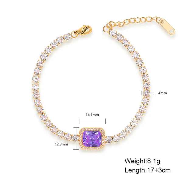 Stainless Steel Titanium Steel Simple Style Square Polishing Plating Inlay Zircon Bracelets