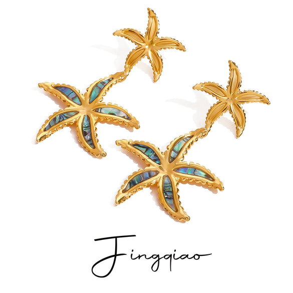 Stainless Steel Titanium Steel Starfish Earrings With Oil Dropping Design