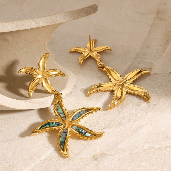 Stainless Steel Titanium Steel Starfish Earrings With Oil Dropping Design
