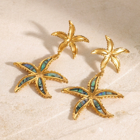 Stainless Steel Titanium Steel Starfish Earrings With Oil Dropping Design