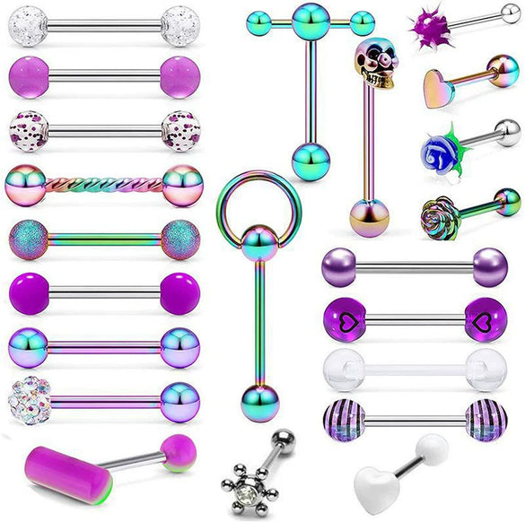 Stainless Steel Tongue Ring Puncture Jewelry With Crown And Star Pattern Electroplating Style