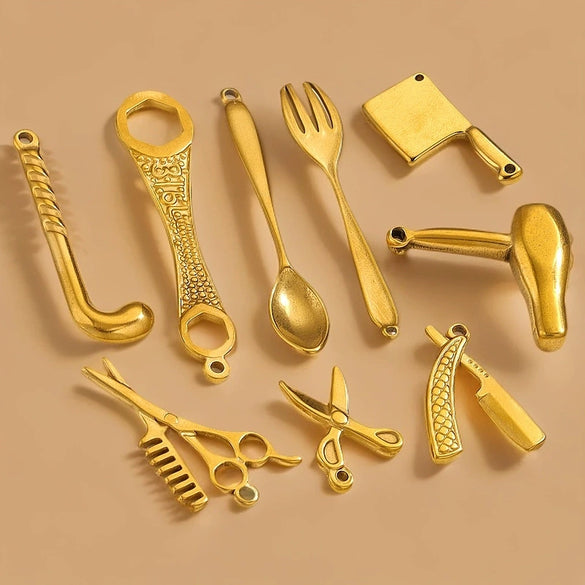 Stainless Steel Tool Pendant Jewelry With Fork And Spoon Pattern Electroplated