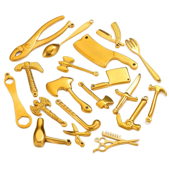 Stainless Steel Tool Pendant Jewelry With Fork And Spoon Pattern Electroplated