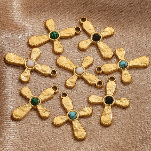 Stainless Steel Totem Inlay Cross Natural Stone Pendant Light Luxury Bohemia Accessories Pendant
