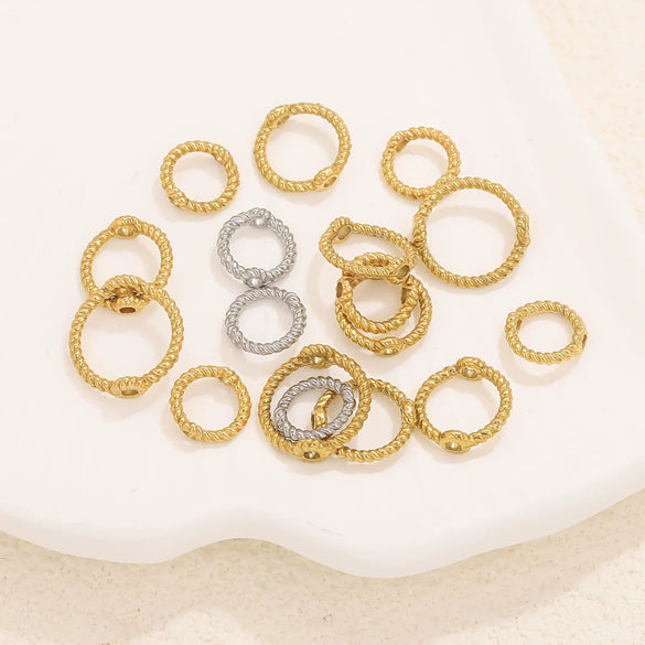 Stainless Steel Totem Pattern Double Hole Twist Bead Connecting Ring Rotating Jewelry Accessories With Electroplating