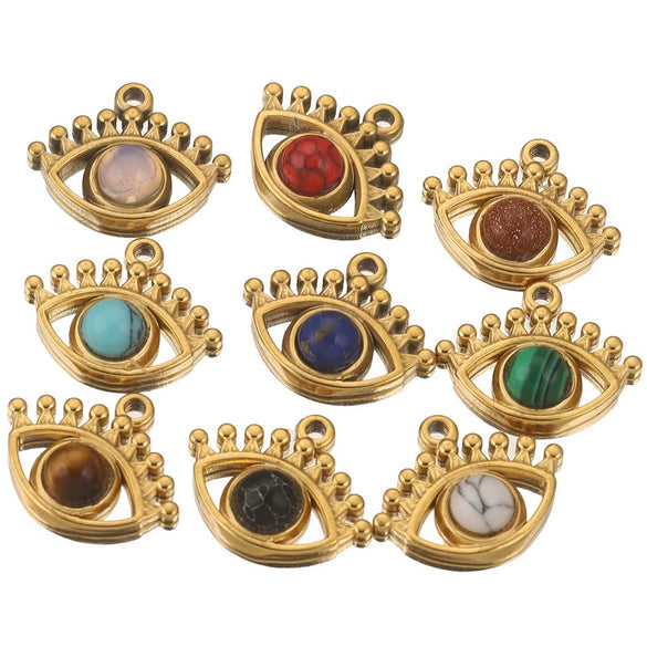 Stainless Steel Totem Pattern Natural Stone Pendant Diy Jewelry Accessories For Earrings And Necklace With Electroplating