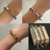 Stainless Steel Trapezoidal Chain Bracelet With Gold Ot Buckle Electroplated Jewelry