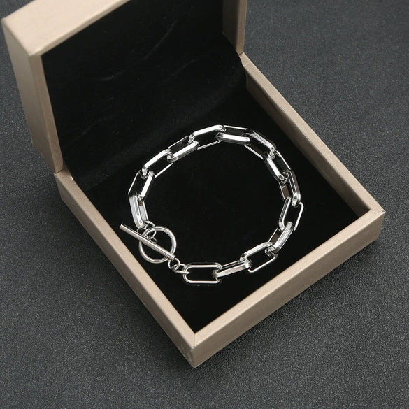 Stainless Steel Trapezoidal Chain Bracelet With Gold Ot Buckle Electroplated Jewelry