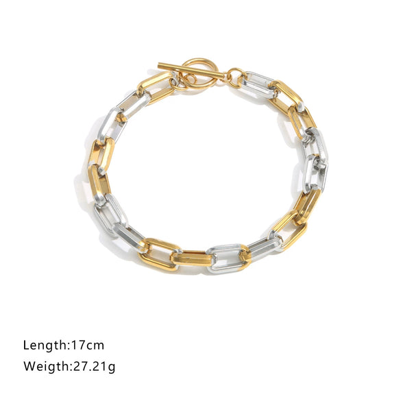 Stainless Steel Trapezoidal Chain Bracelet With Gold Ot Buckle Electroplated Jewelry