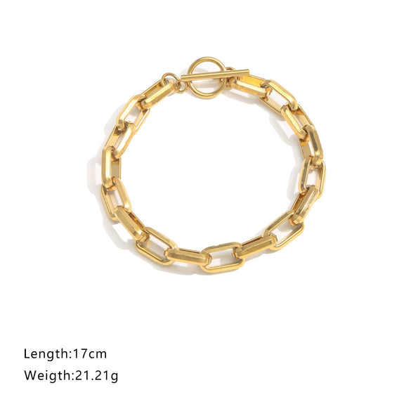 Stainless Steel Trapezoidal Chain Bracelet With Gold Ot Buckle Electroplated Jewelry