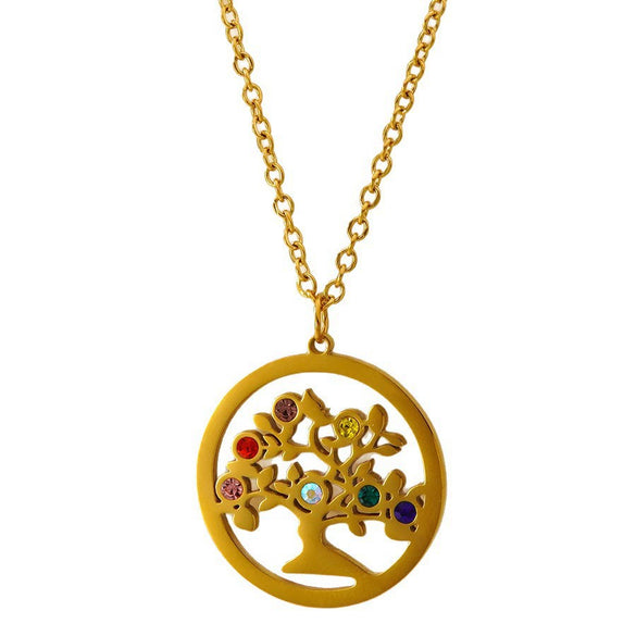 Stainless Steel Tree Of Life Necklace And Earrings Set Fashion Electroplated Floral Pendant Jewelry For Women