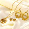 Stainless Steel Tree Of Life Necklace And Earrings Set With Rhinestone Inlay Electroplated Fashion Jewelry For Women