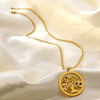Stainless Steel Tree Of Life Necklace And Earrings Set With Rhinestone Inlay Electroplated Fashion Jewelry For Women