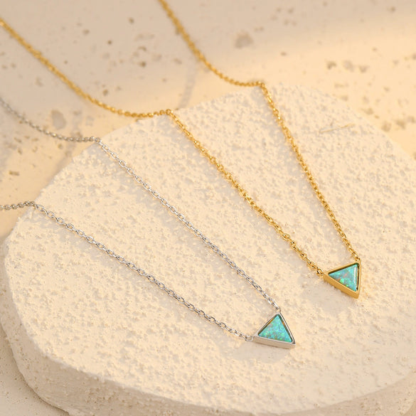 Stainless Steel Triangular Natural Stone Pendant Necklace With Electroplating