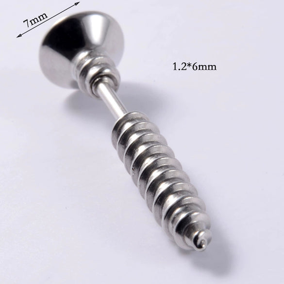 Stainless Steel Triangular Welding Punk Piercing Earrings With Tapered Outer Teeth And Steel Ball