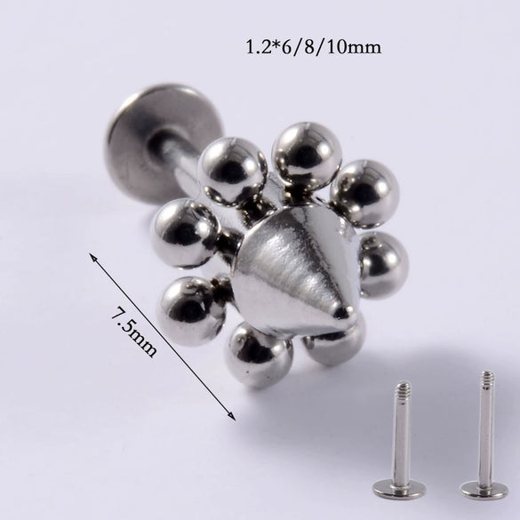 Stainless Steel Triangular Welding Punk Piercing Earrings With Tapered Outer Teeth And Steel Ball