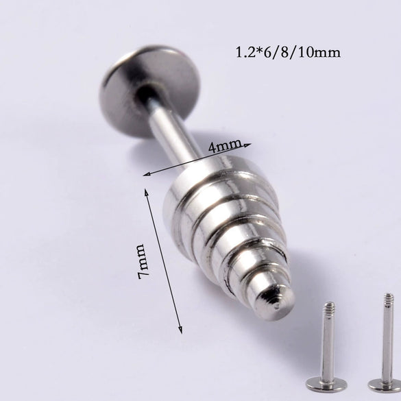 Stainless Steel Triangular Welding Punk Piercing Earrings With Tapered Outer Teeth And Steel Ball