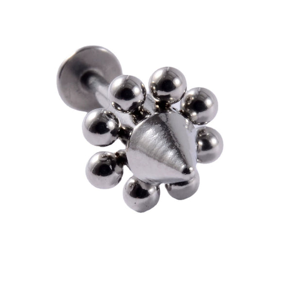 Stainless Steel Triangular Welding Punk Piercing Earrings With Tapered Outer Teeth And Steel Ball