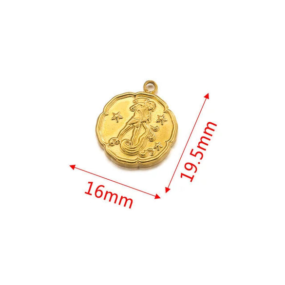Stainless Steel Twelve Constellations And Fish Pattern Cartoon Pendant Necklace With Electroplating