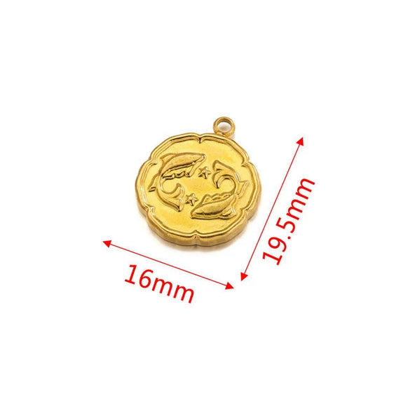 Stainless Steel Twelve Constellations And Fish Pattern Cartoon Pendant Necklace With Electroplating