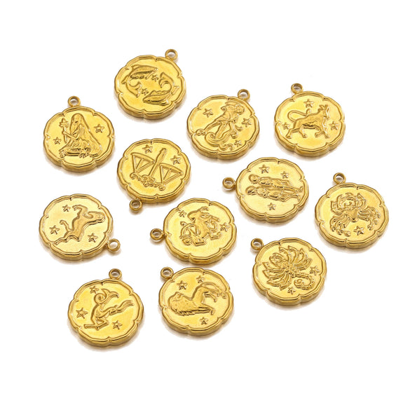 Stainless Steel Twelve Constellations And Fish Pattern Cartoon Pendant Necklace With Electroplating