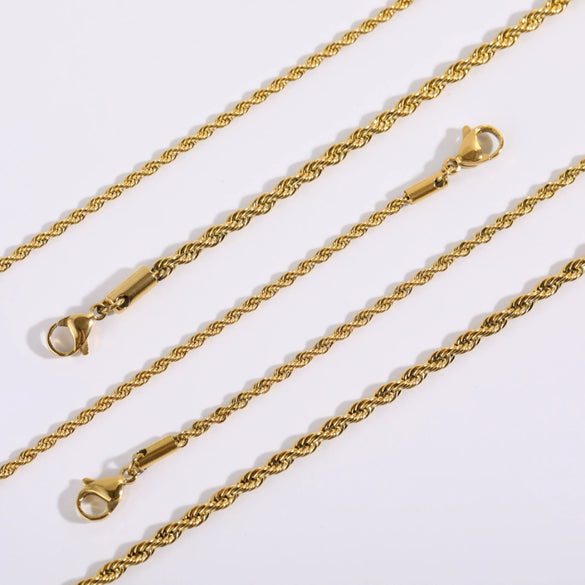 Stainless Steel Twist Chain Necklace With 18K Gold Furnace Vacuum Electroplated And Geometric Pattern Simple Style