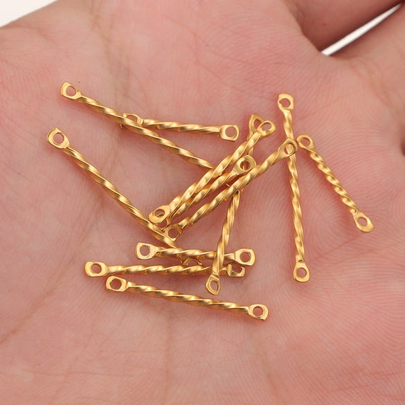 Stainless Steel Twisted Rod Double Hole Connection Diy Jewelry Accessories For Bracelet Necklace Earrings With Electroplating