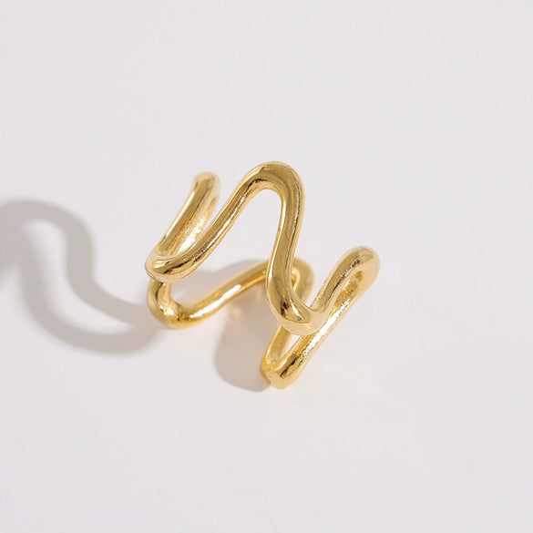 Stainless Steel Ushaped Irregular Wave Ring Electroplated Minimalist Geometric Style For Women