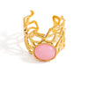 Stainless Steel Ushaped Natural Stone Opening Adjustable Ring With Coral Branch Design And Electroplating