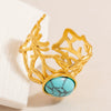 Stainless Steel Ushaped Natural Stone Opening Adjustable Ring With Coral Branch Design And Electroplating