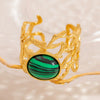 Stainless Steel Ushaped Natural Stone Opening Adjustable Ring With Coral Branch Design And Electroplating